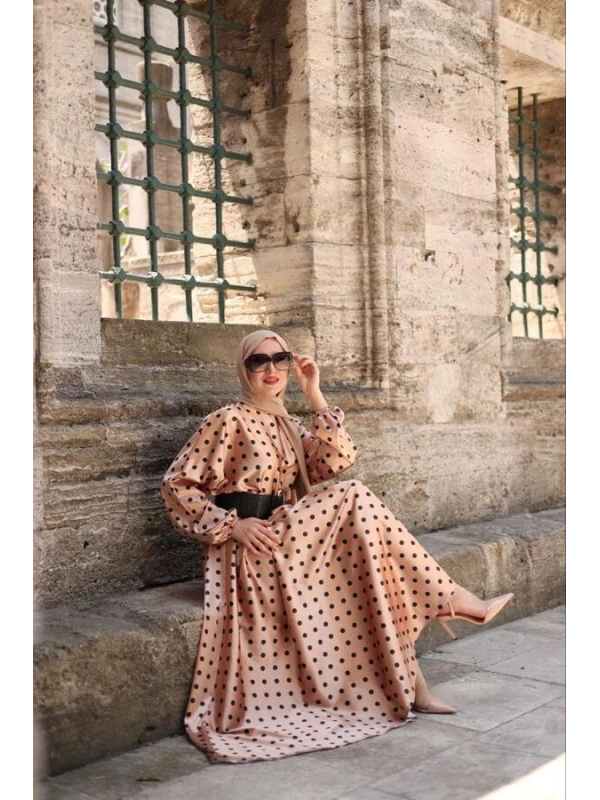 Kapadokya Puantiyeli Elbise - Vizon