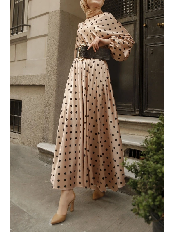 Kapadokya Puantiyeli Elbise - Vizon