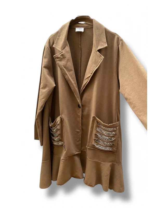 Payetli camel ceket