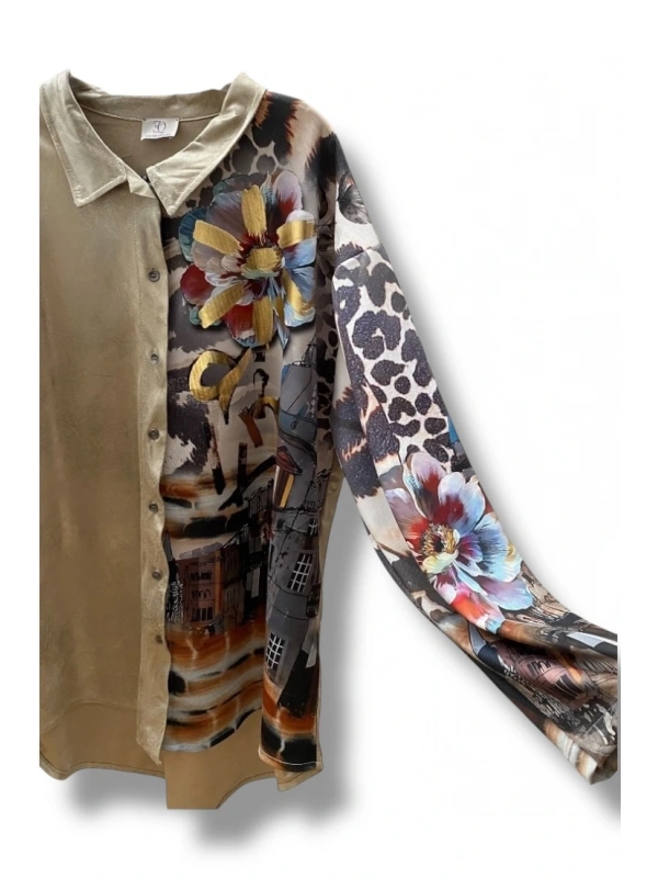 Gold çiçek baskılı gömlek