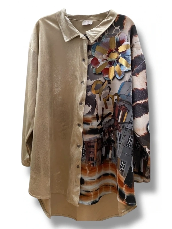 Gold çiçek baskılı gömlek