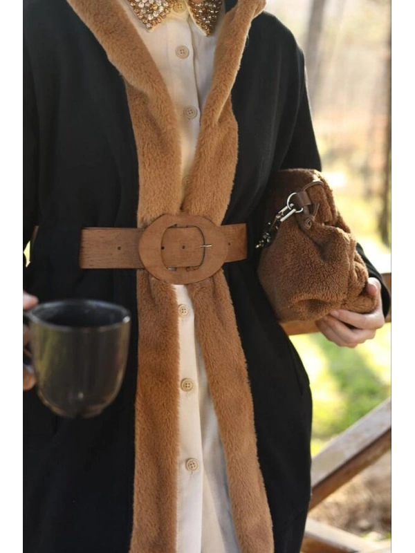 Kürk Detaylı İkili Takım-Camel