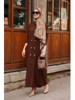 Triko Düğmeli Yelek Elbise Kahverengi