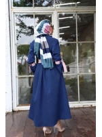 Pembe Kuşaklı Mavi Trenç Elbise