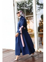 Pembe Kuşaklı Mavi Trenç Elbise