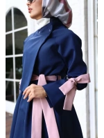 Pembe Kuşaklı Mavi Trenç Elbise