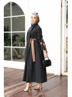 Cappuccino Kuşaklı Siyah Trenç Elbise