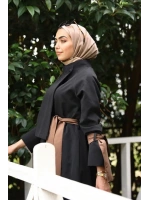 Cappuccino Kuşaklı Siyah Trenç Elbise