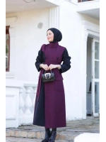 Kadın Kaşe Sekiz Düğmeli Kap-Bordo
