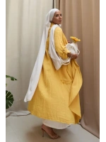 Kadın Keten Püsküllü Uzun Tunik-Hardal