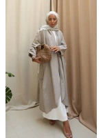 Kadın Keten Püsküllü Uzun Tunik-Bulanık İnci