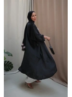 Kadın Keten Püsküllü Uzun Tunik-Siyah