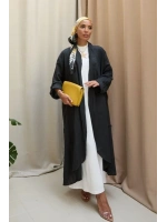 Kadın Keten Püsküllü Uzun Tunik-Siyah