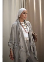 Kadın Keten Püsküllü Kısa Tunik-Bulanık İnci