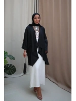 Kadın Keten Püsküllü Kısa Tunik-Siyah