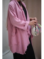 Kadın Keten Püsküllü Kısa Tunik-Pudra Pembe