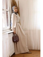 Kadın Nur Nakışlı Elbise-Taş