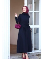 Kadın Selanik Beli Büzgülü Elbise-Siyah