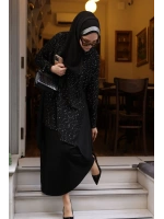 Gümüş Pullu Şifonlu Tunik - Siyah