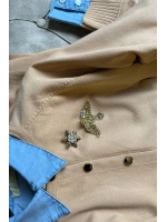 Merserize Kuş Broşlu Hırka - Camel