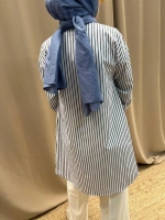 Kadın Kot Cepli Poplin Tunik - Mavi