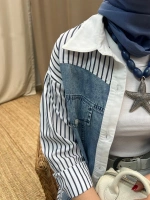 Kadın Kot Cepli Poplin Tunik - Mavi