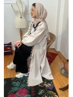 Kadın Leopar Biyeli Uzun Poplin Tunik - Bej