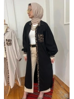 Kadın Leopar Biyeli Uzun Poplin Tunik - Siyah