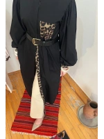 Kadın Leopar Biyeli Uzun Poplin Tunik - Siyah