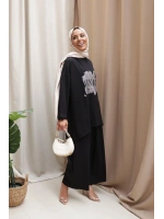 Kadın Vintage Baskılı Tunik - Siyah