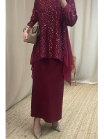 Gümüş Pullu Şifonlu Tunik - Bordo