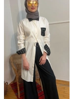 Kadın Oduncu Siyah Yakalı Gömlek - Ekru