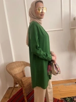 Kadın Tensel Püsküllü Tunik - Yeşil