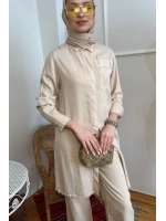 Kadın Tensel Püsküllü Tunik - Bej