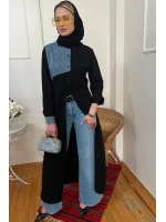 Kadın Kot Parçalı Elbise - Siyah