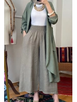 Kadın Gipeli Keten Pantolon - Füme