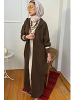 Kadın Kapüşonlu Yıkama Efektli Kap - Kahverengi