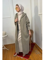 Kadın Kapüşonlu Yıkama Efektli Kap - Füme