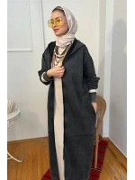 Kadın Kapüşonlu Yıkama Efektli Kap - Siyah