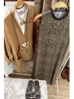 Basic Leopar Sıfır Kol Elbise Bej