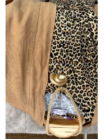 Basic Leopar Sıfır Kol Elbise Bej