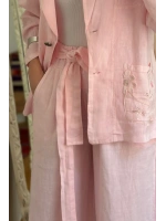 Beli Bağlamalı Keten Pantolon Pembe