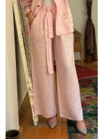 Beli Bağlamalı Keten Pantolon Pembe
