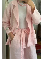 Beli Bağlamalı Keten Pantolon Pembe