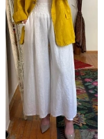 Beli Gipeli Keten Pantolon Beyaz