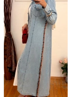 Denim Şeritli Trenç Açık Mavi