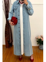 Denim Şeritli Trenç Açık Mavi
