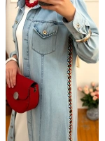 Denim Şeritli Trenç Açık Mavi