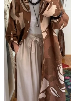 Floral Keten Tunik Kahve