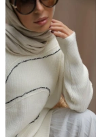 Kadın Asimetrik Dikişli Tüllü Triko Takım-Ekru